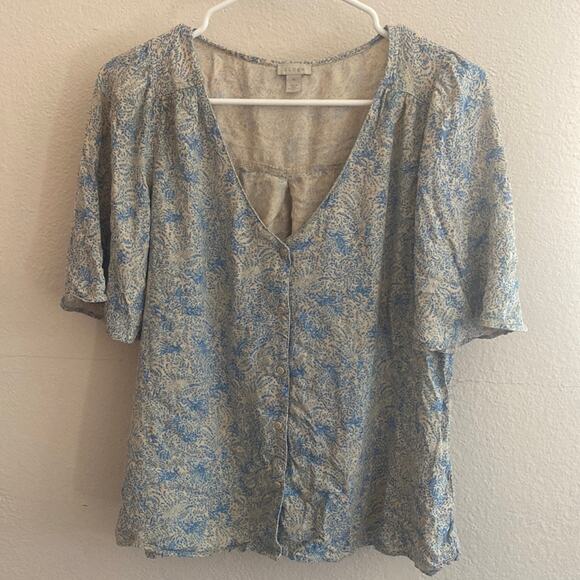 Hinge White and blue blouse M - Picture 1 of 10